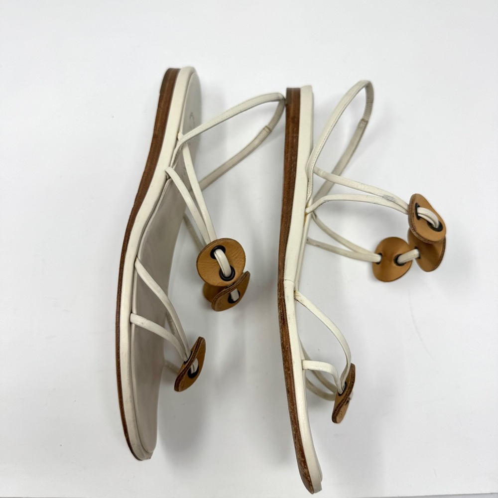 Chanel Flat Thong Sandals Cream with Brown Leather Medallions - Picture 10 of 12